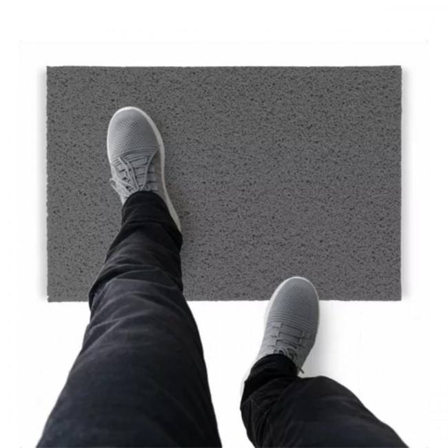 Tapete Capacho De Vinil Liso Requintado 200x60cm Cinza Comprimento 60 Cm Desenho Do Tecido Fibra Entrelaçada Largura 200 Cm